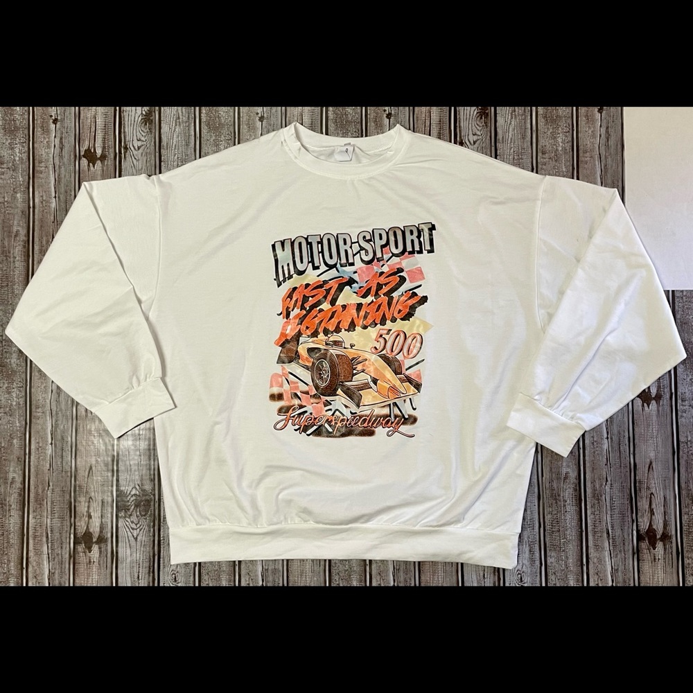 VTG 90s Motorsport Race Car Fast As Lightning Crewneck Chicyea Sweatshirt 3XL